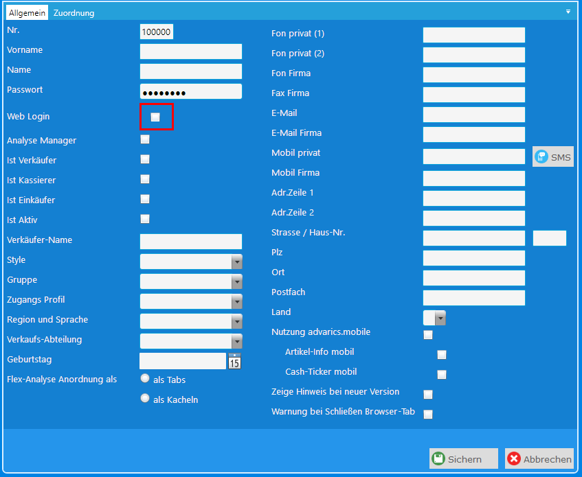 Stammdaten User neuen User anlegen