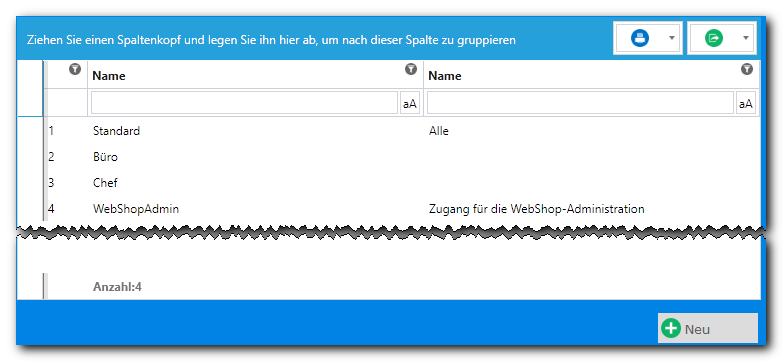 Stammdaten User Gruppen Übersicht